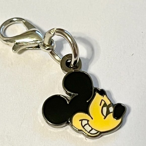 Vintage Mickey Mouse Clip Charm Bracelet Zipper Pull Backpack Purse Black Enamel - Picture 1 of 8